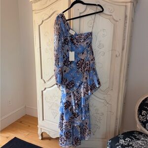 Alexis Blue Midi Asymmetrical One Shoulder Cocktail Dress